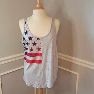 UNDER ARMOUR Loose‎ Fit Heather Gray American Flag Print Active Workout Tank Top